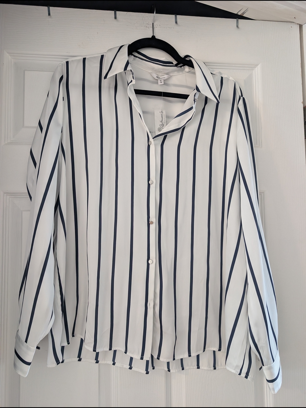 Reitmans White Blouse with Navy Stripes